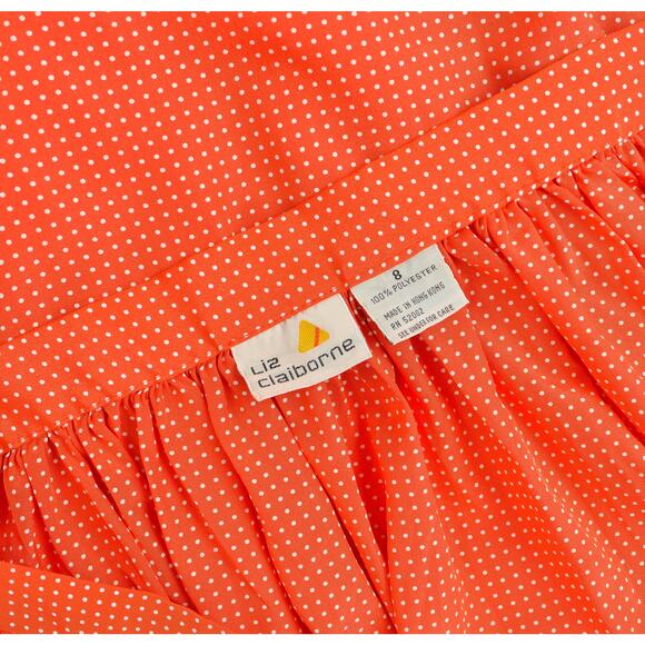 Vintage 80s Orange Polka Dot Silky Full Flowy Midi Length Skirt with Pockets S - Picture 6 of 6